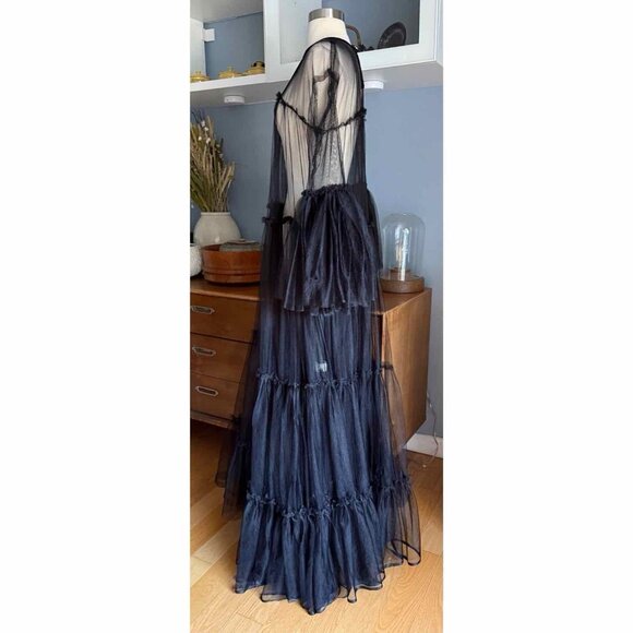 Black Mesh Sheer Tulle Maxi Dress Gothic Flowy Swing Size S/M - Picture 3 of 9